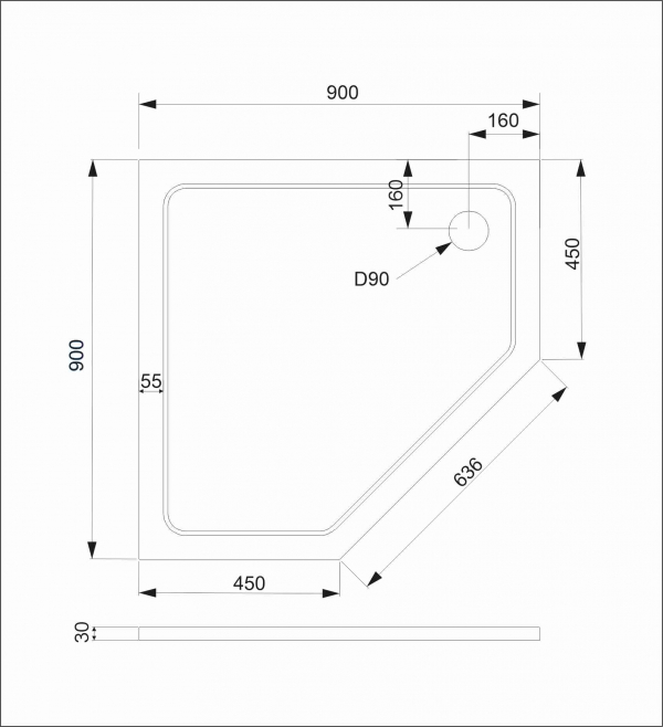 Душевой поддон Veconi Tezeo stone TZ-12, 900x900x30, искусственный камень, белый