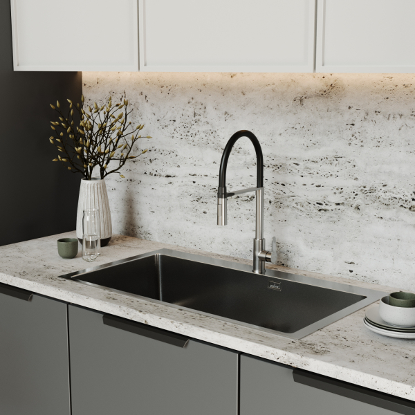 Смеситель для кухни 35k MIXLINE MLSS-0402 черный гибкий излив магнит, п/гайку САТИН